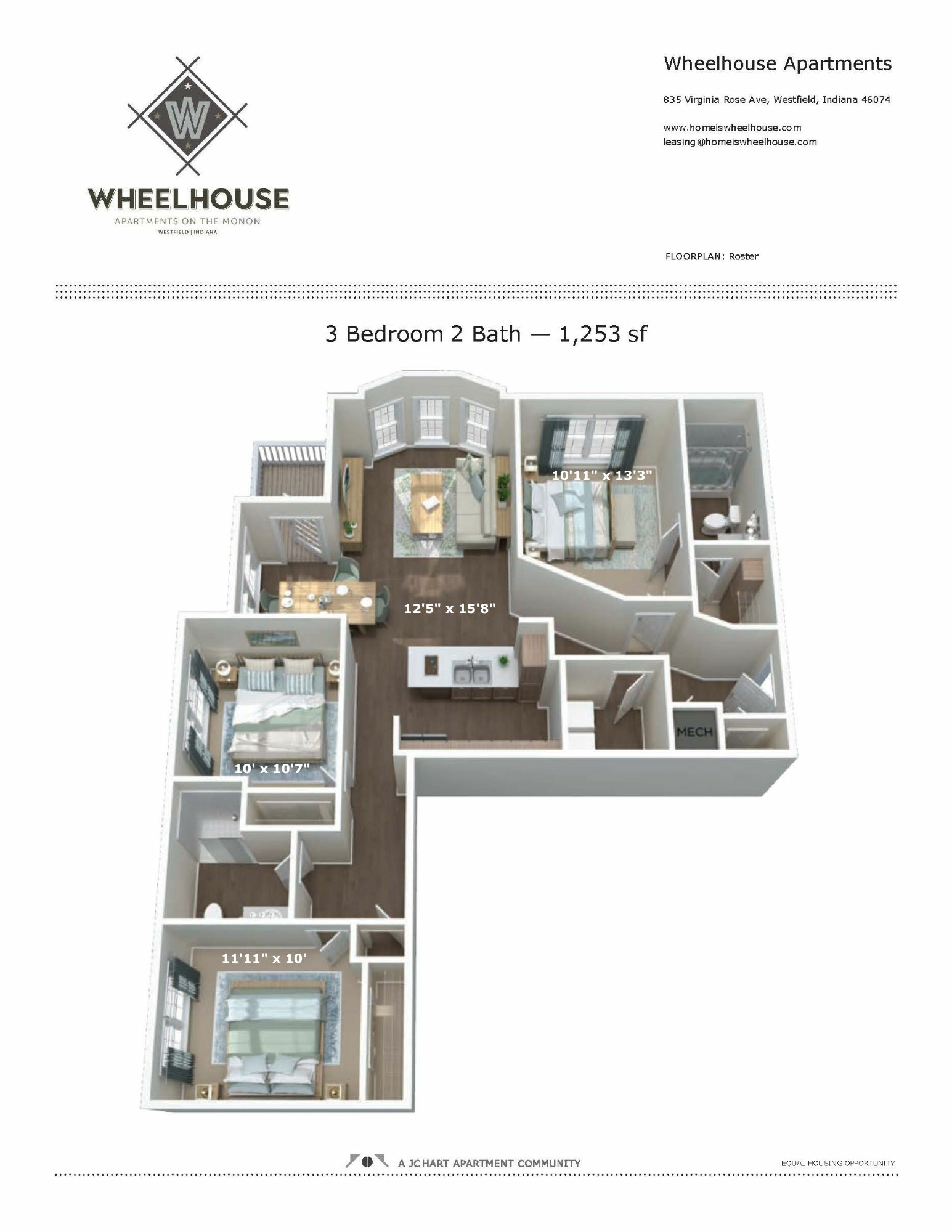 RosterA 3 Bedroom Apartment Floor Plan Wheelhouse Apartments on the